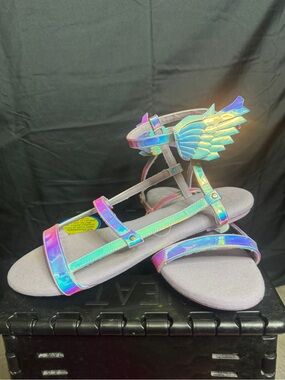 Iridescent Wing Strap Flat Sandals